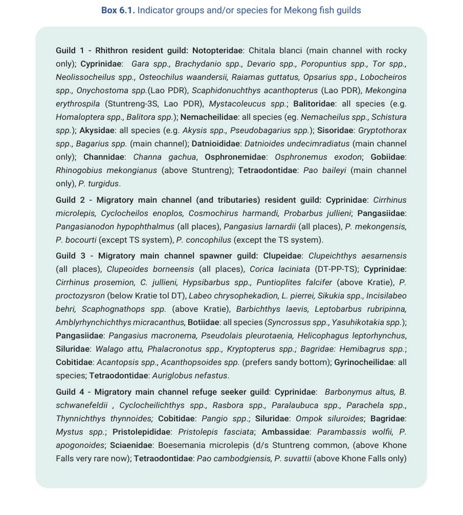 Box 6.1. Indicator groups and/or species for Mekong fish guilds
